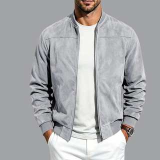 Giacca Bomber Uomo in Effetto Camoscio con Zip