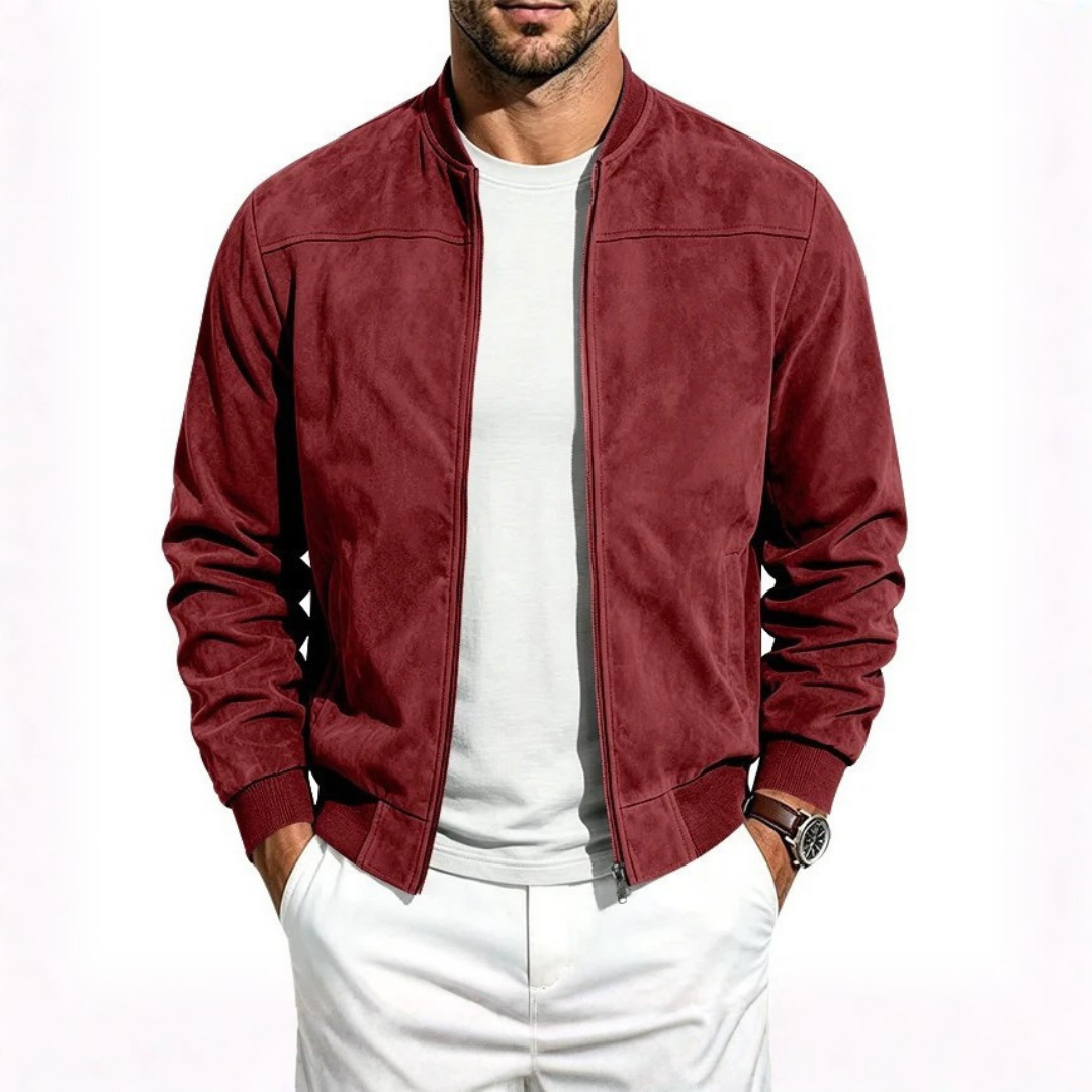 Giacca Bomber Uomo in Effetto Camoscio con Zip