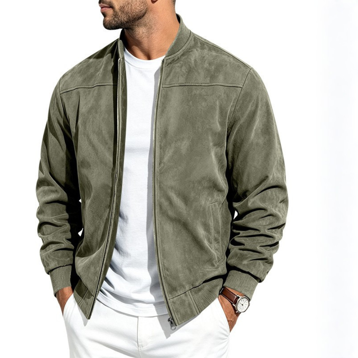 Giacca Bomber Uomo in Effetto Camoscio con Zip