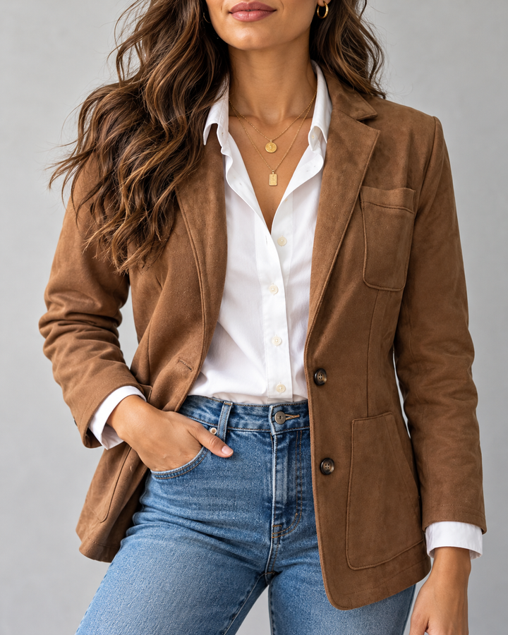 Giulia | Blazer Sciancrato Effetto Scamosciato con Tasche e Bottoni