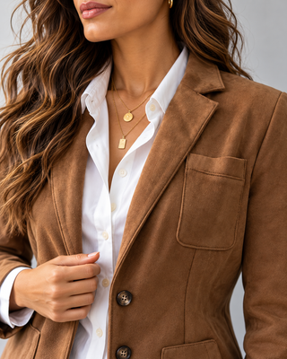 Giulia | Blazer Sciancrato Effetto Scamosciato con Tasche e Bottoni