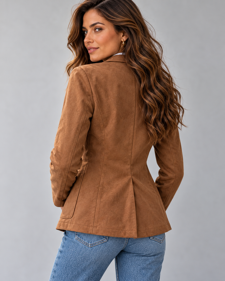 Giulia | Blazer Sciancrato Effetto Scamosciato con Tasche e Bottoni